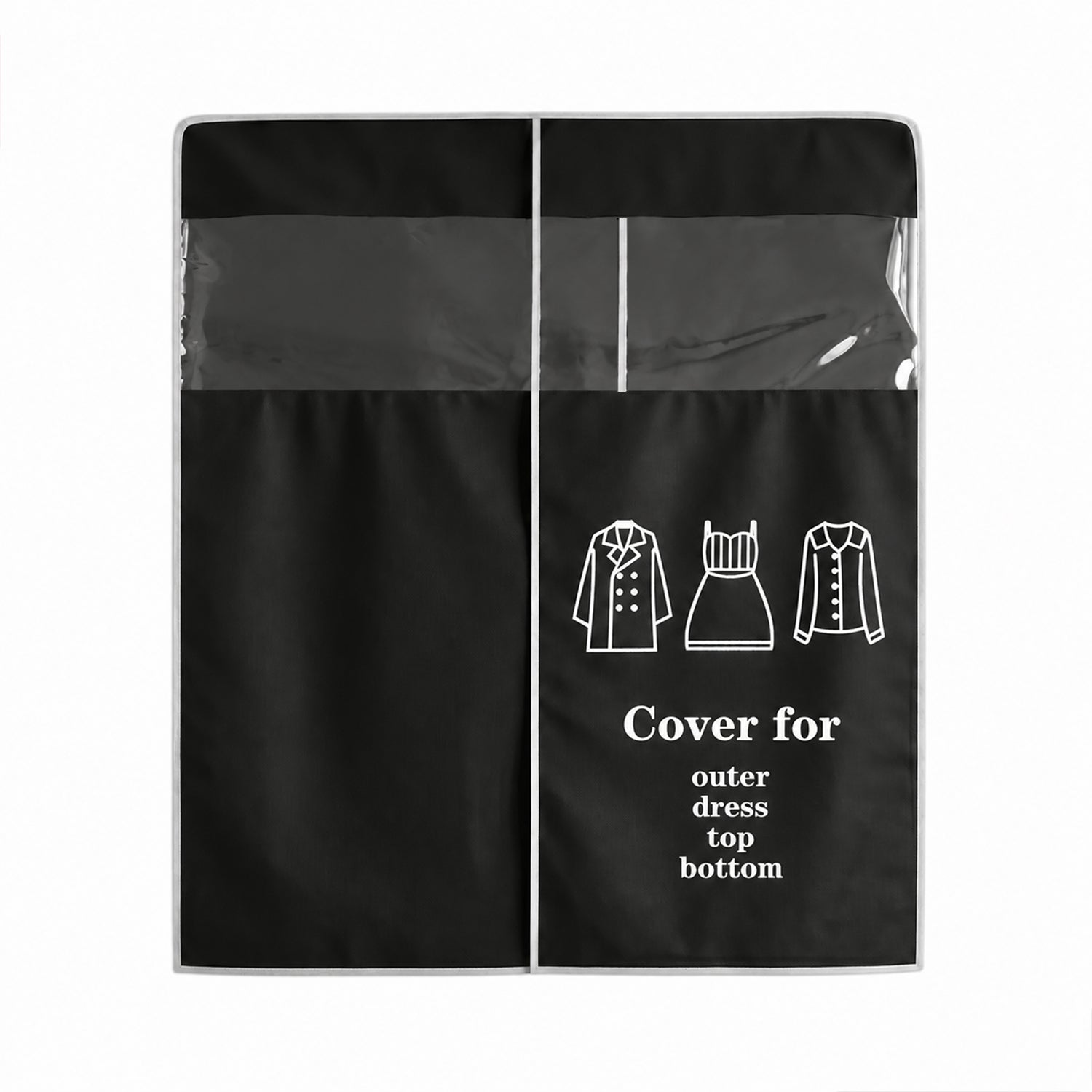 Roomy 110x90 cm black garment dust cover with clear window