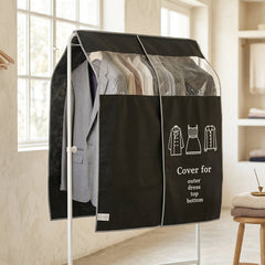 Clothes rack organiser with dust cover in black fabric
