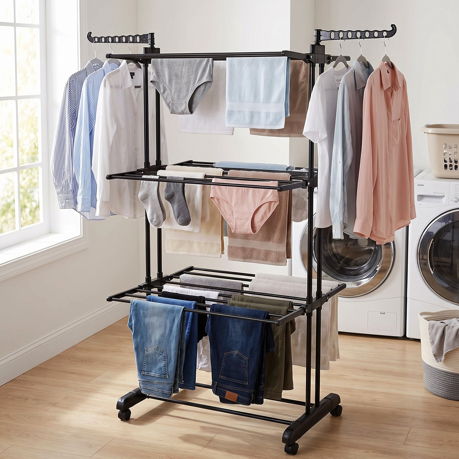 Expandable garment rack clothes hanging