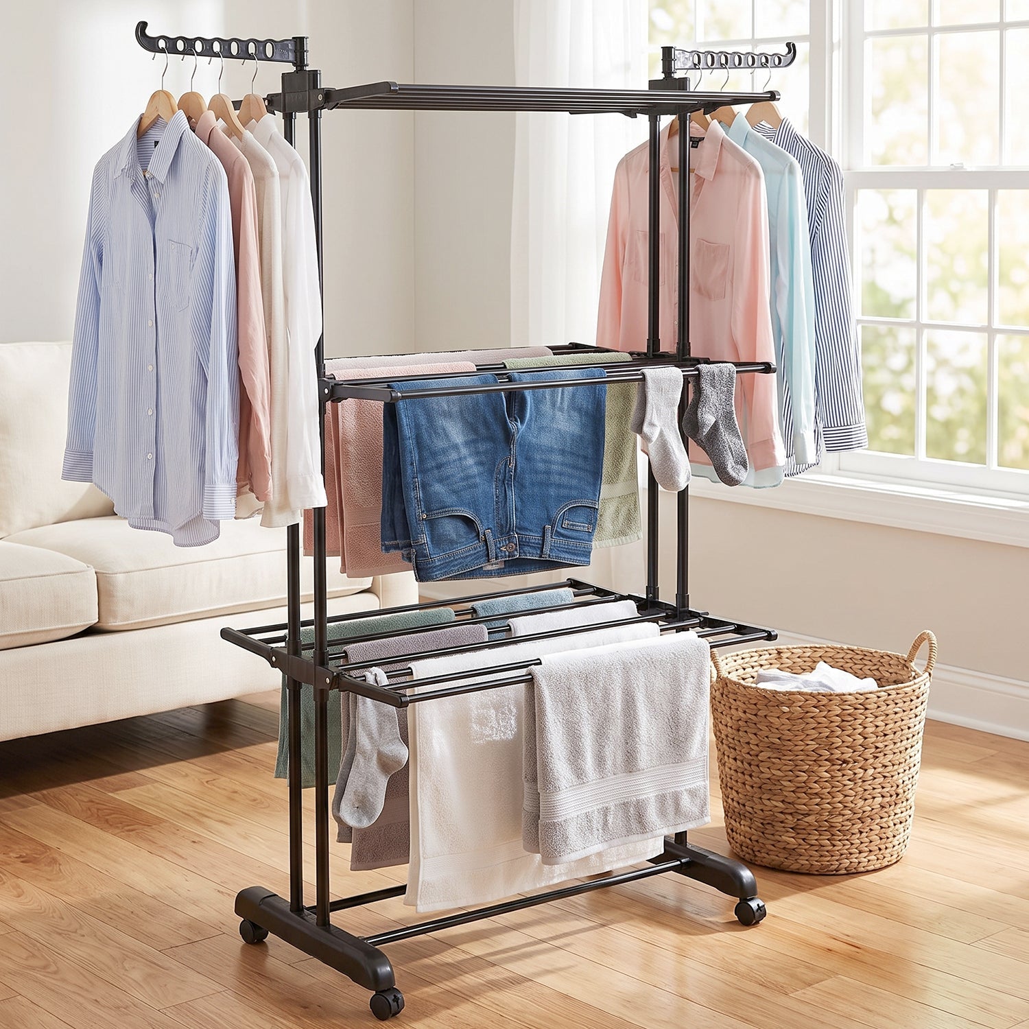 Garment rack wheels close view