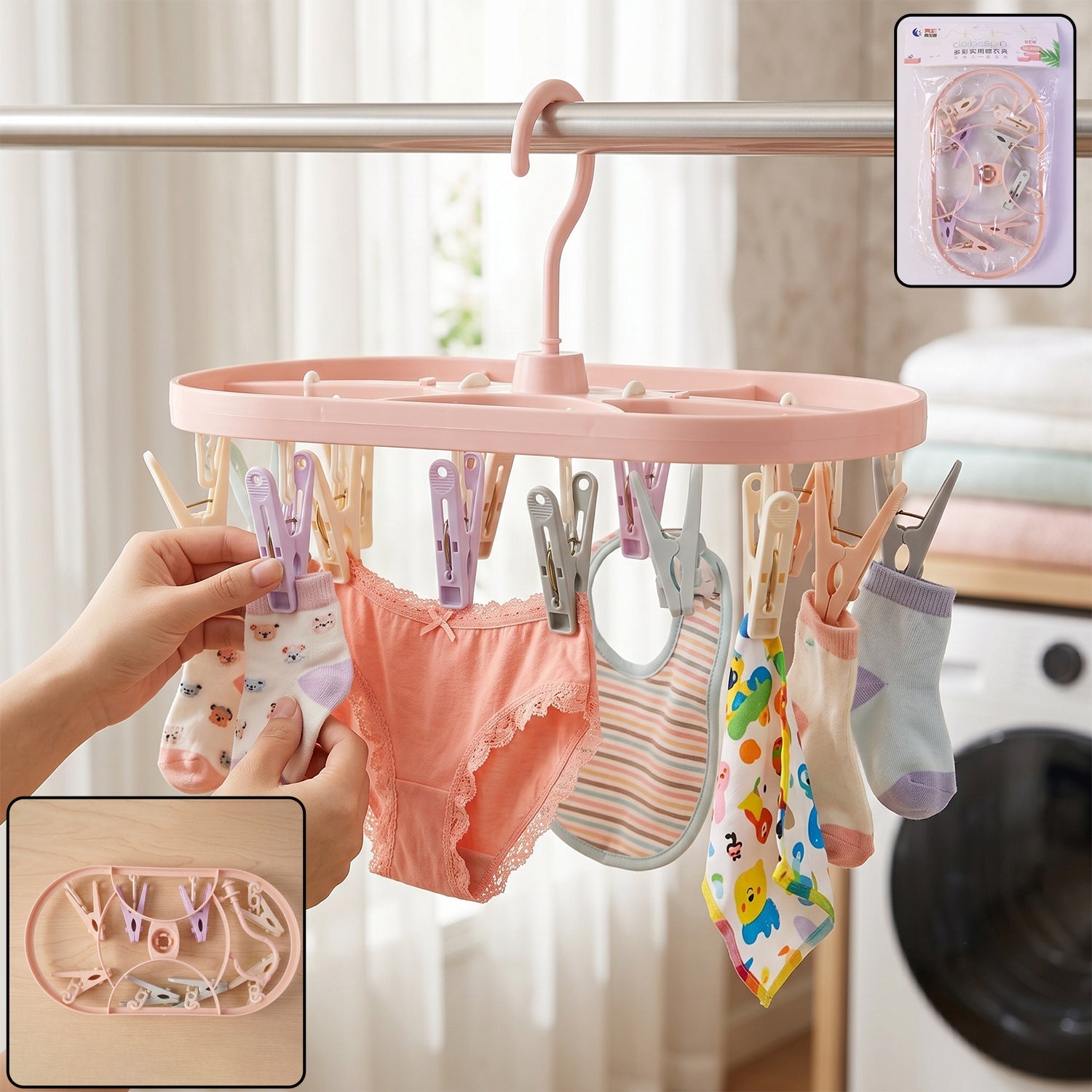 Set of durable multipurpose plastic hanger clips suitable for laundry and closet organization