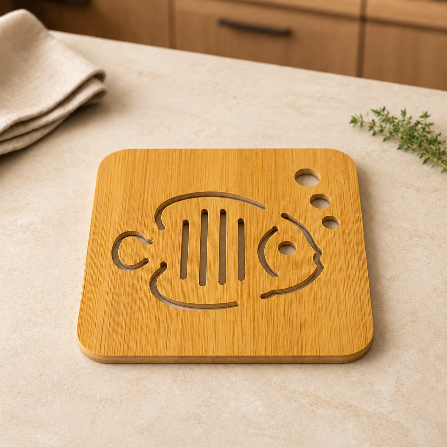 Square Wooden Coaster with Cut Out Design for Tea and Coffee