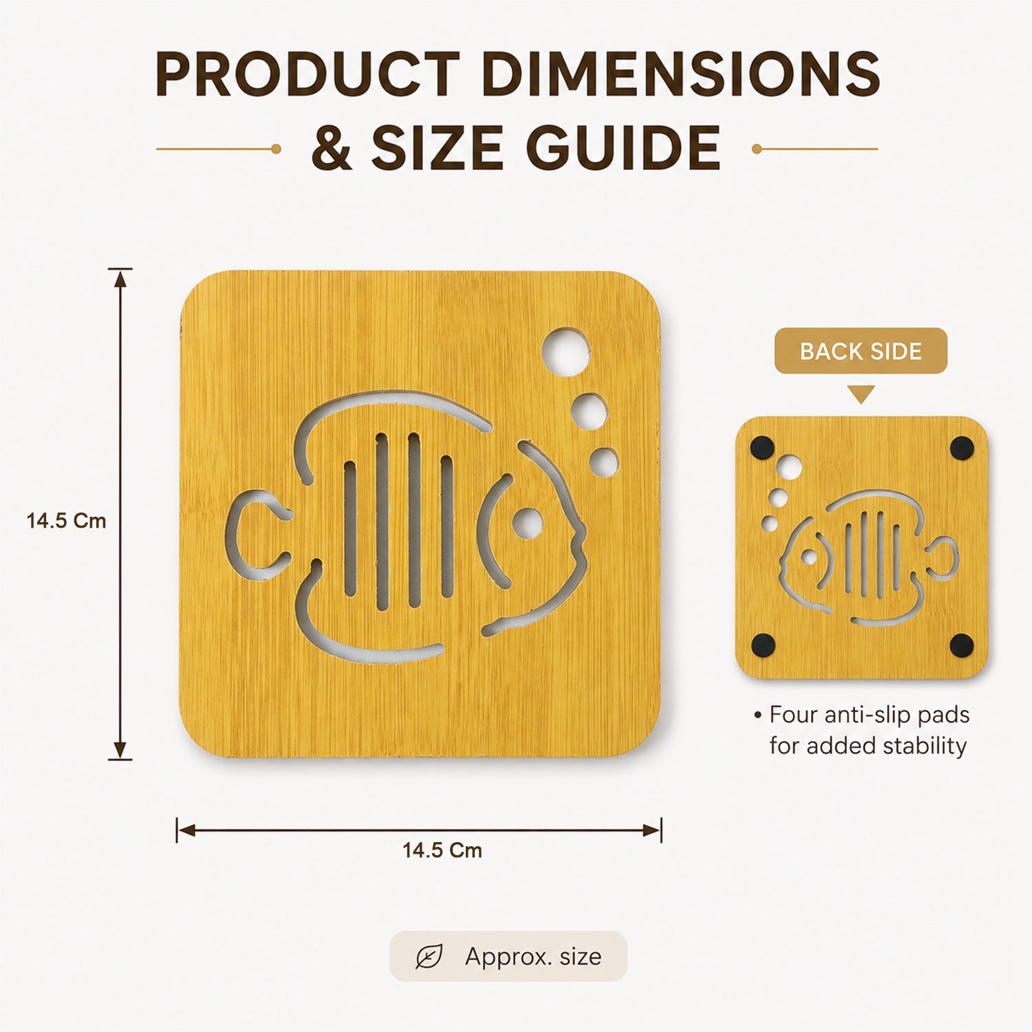 Square Wooden Coaster with Cut Out Design for Tea and Coffee