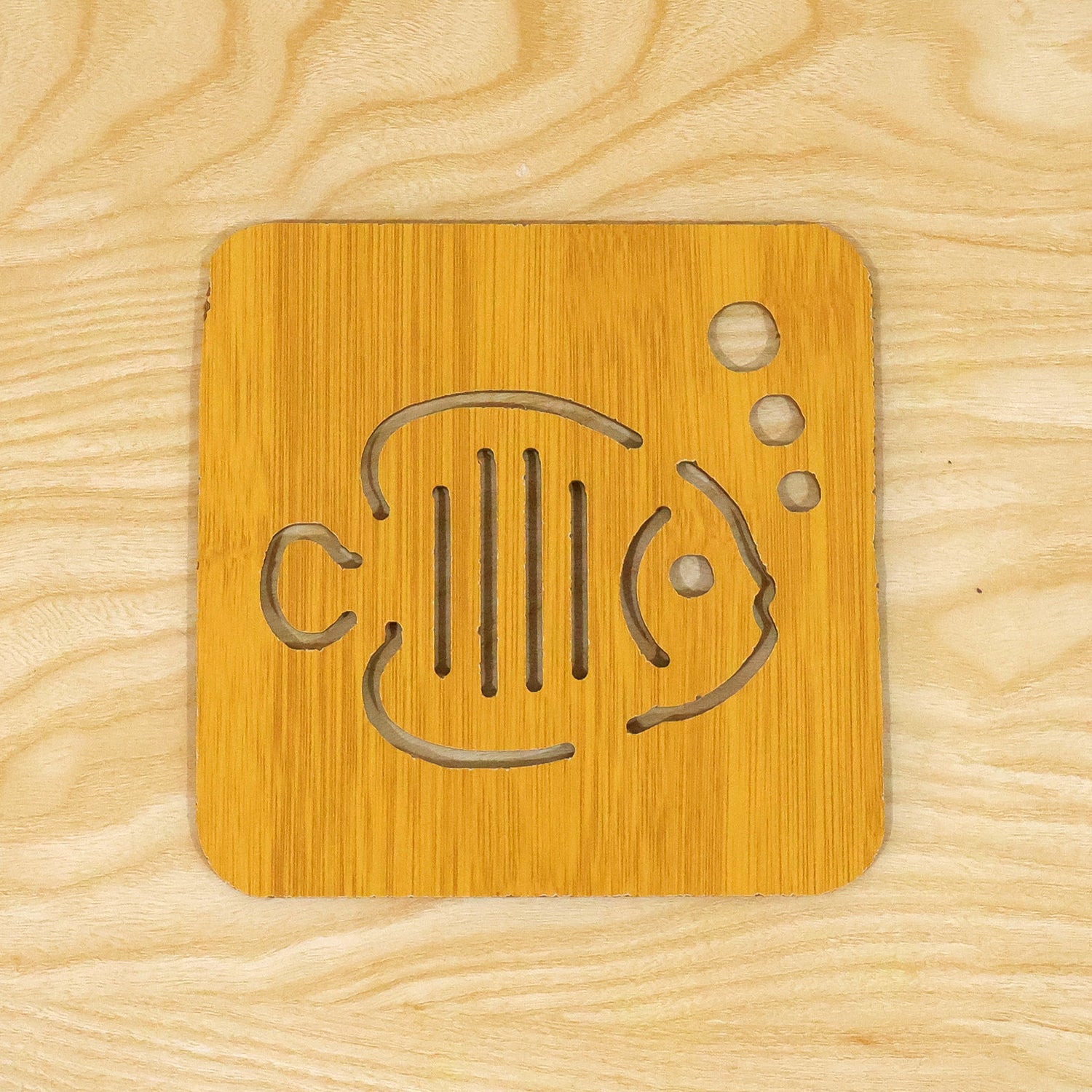 Square Wooden Coaster with Cut Out Design for Tea and Coffee
