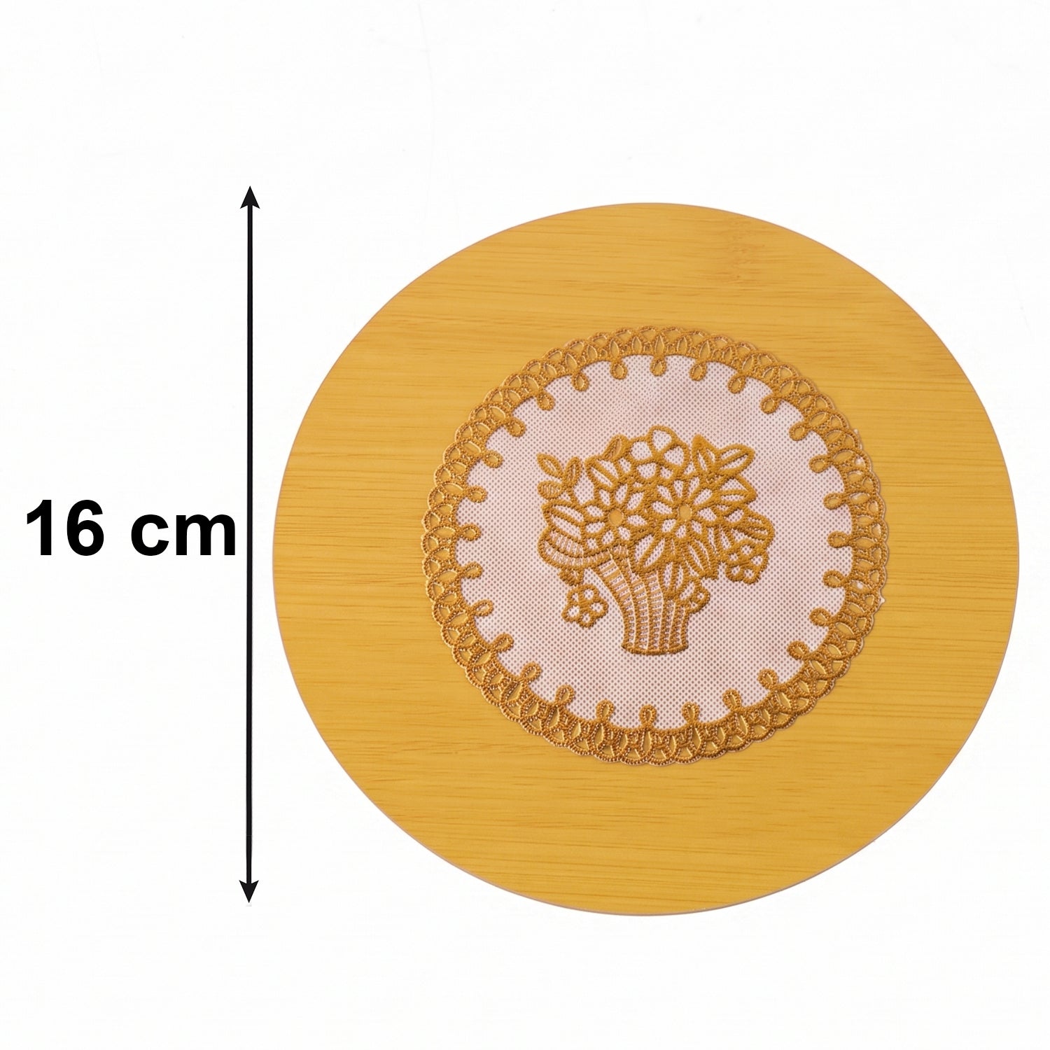 Multiple wooden coasters arranged neatly on a table.