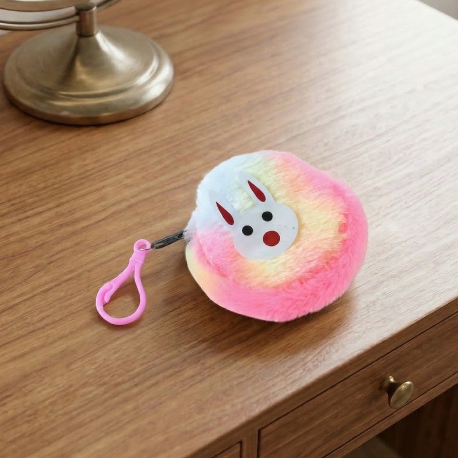 Cute Bunny Design Rainbow Fur Mini Coin Purse Keychain (1 Pc)