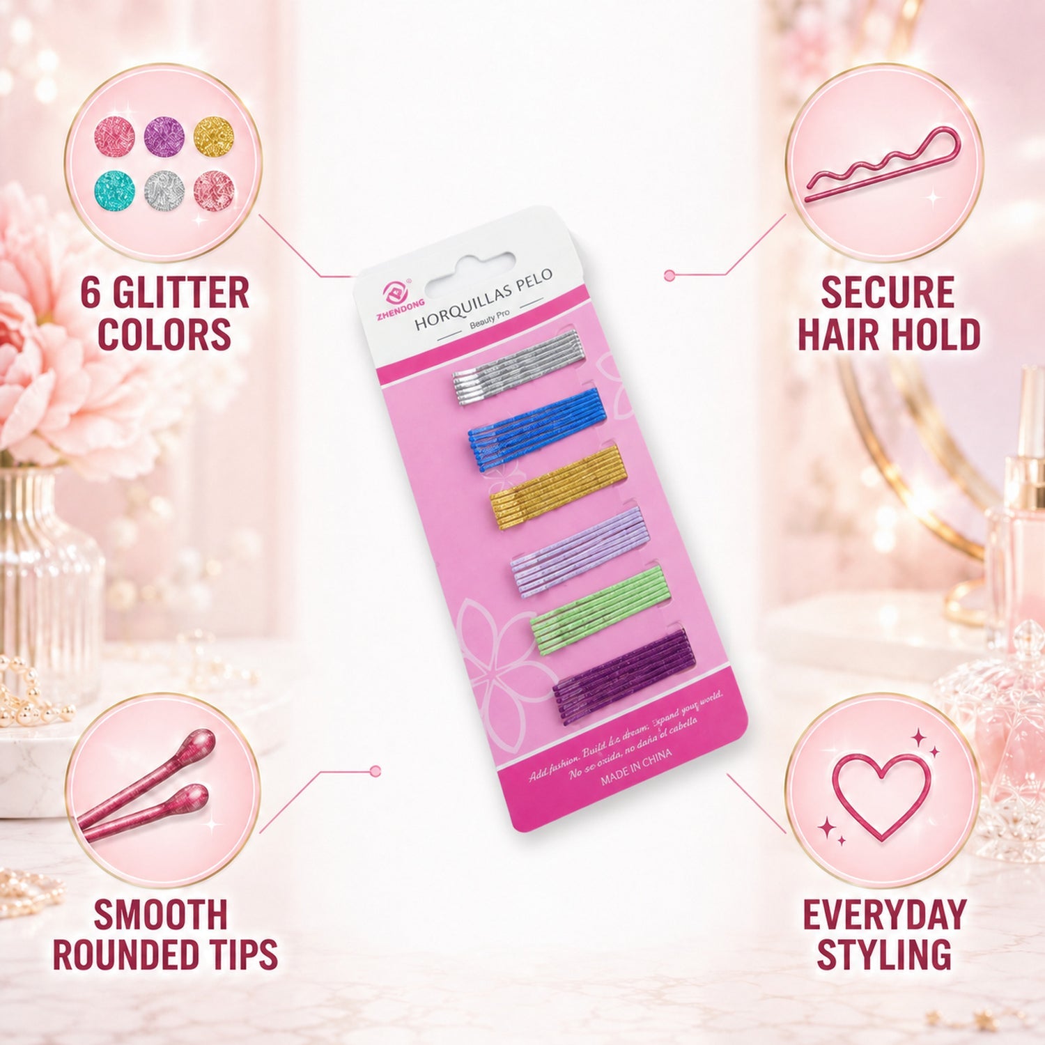 Glitter pins colors view
