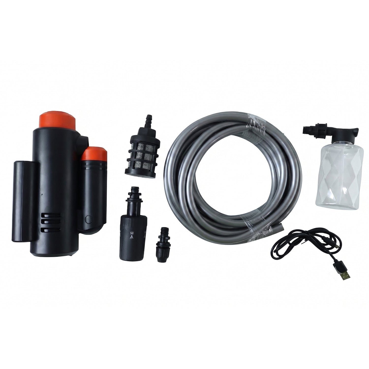Water source flexible pressure washer for outdoor and pet washing.