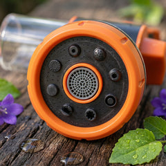 Durable ABS plastic adjustable hose spray nozzle in black and orange.