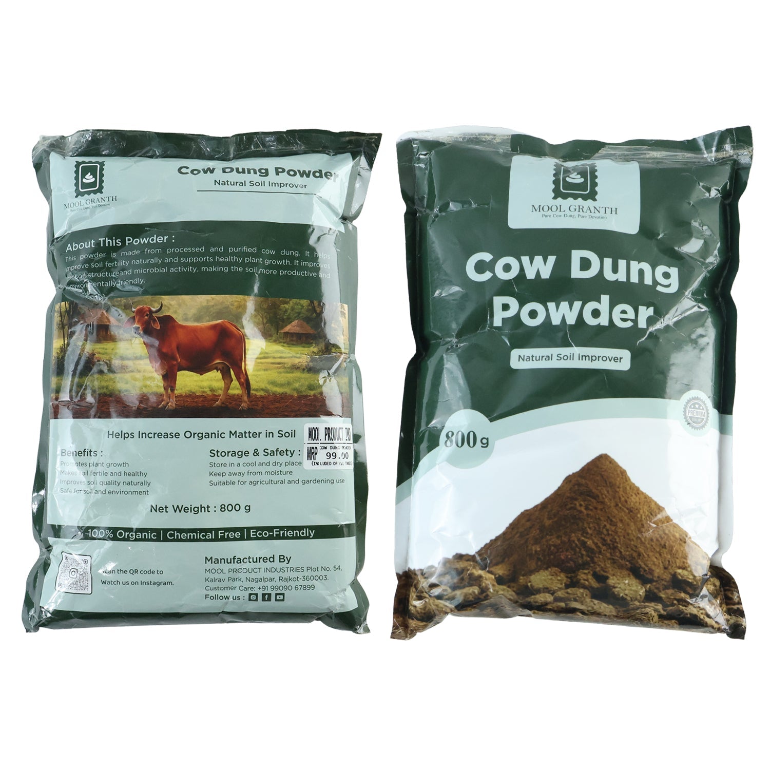 Organic Cow Dung Powder 800g, Natural Soil Improver and Manure for Plants (1 Pc)
