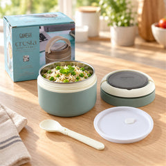 Insulated airtight lunch box with spoon.
