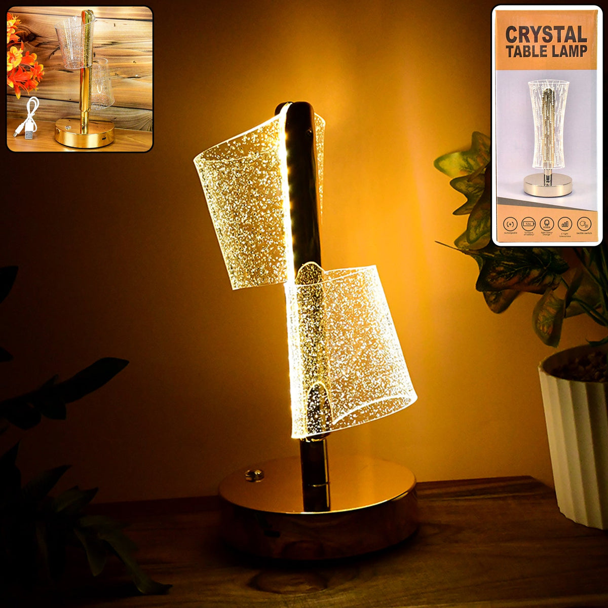 Modern Luxury Crystal LED Double Shade Table Lamp (1 Pc)