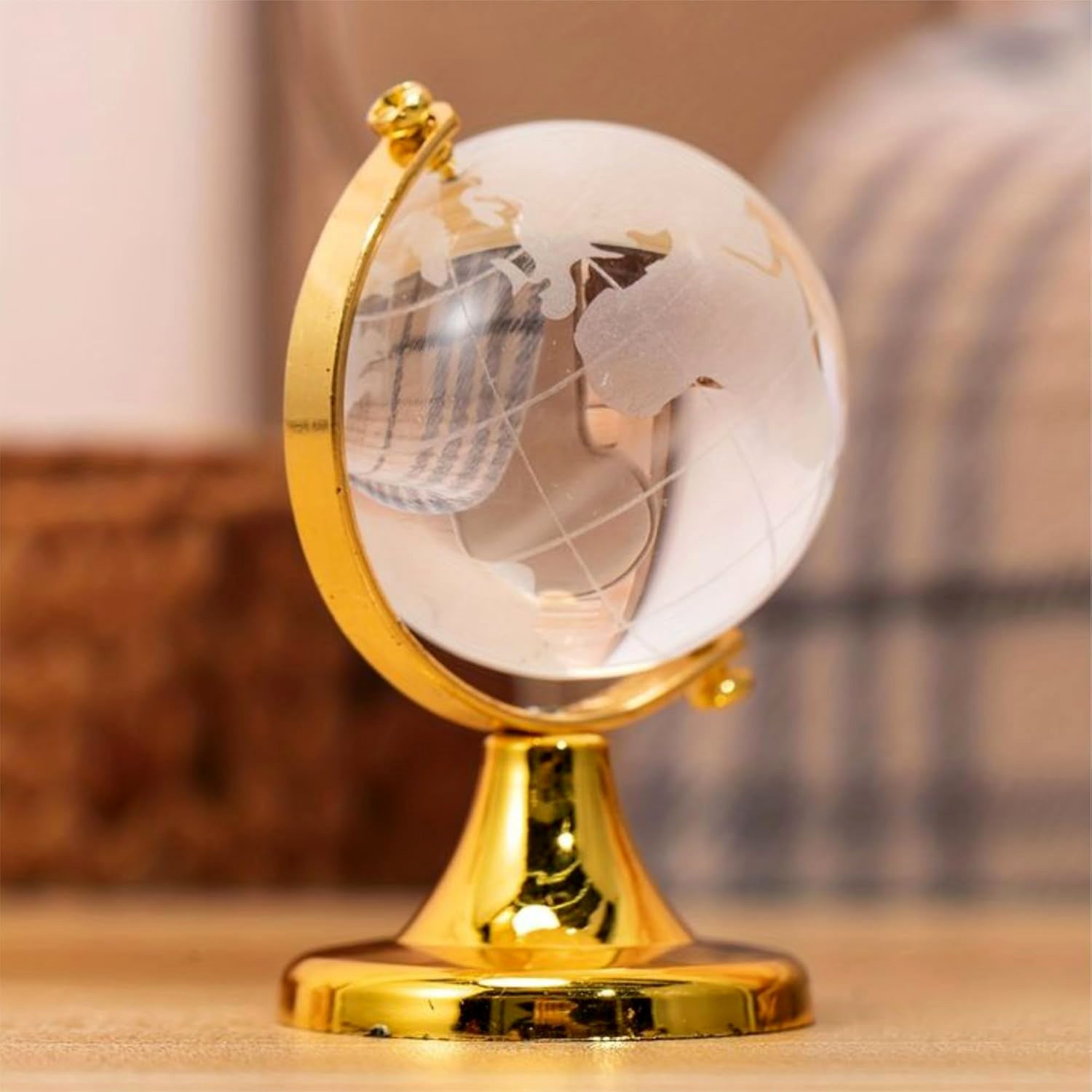 Small Crystal Globe Table Showpiece with Golden Stand (1 Pc)