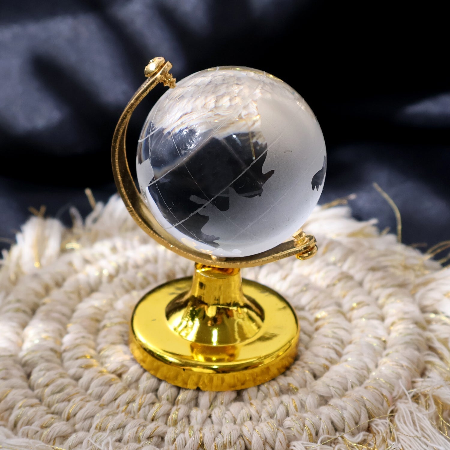 Small Crystal Globe Table Showpiece with Golden Stand (1 Pc)