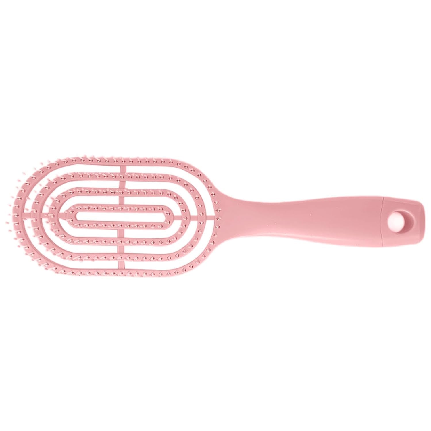 Detail of curved head and flexible bristles for scalp massage