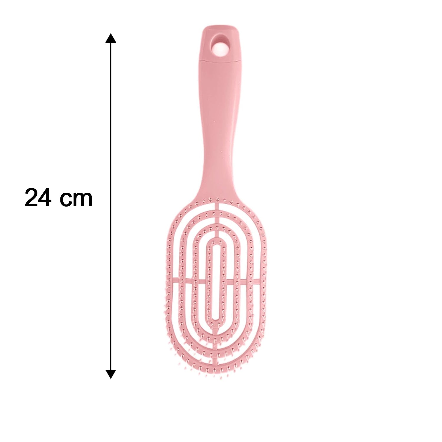 Dimensions of the pink curved detangling hair brush