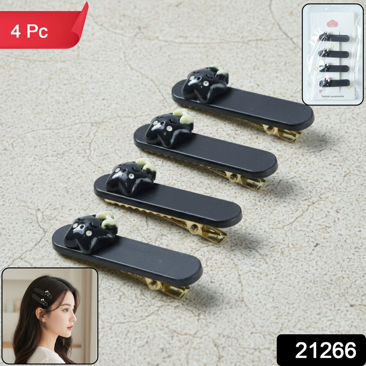 Set of 4 Cute Cat Matte Finish Hair Clips