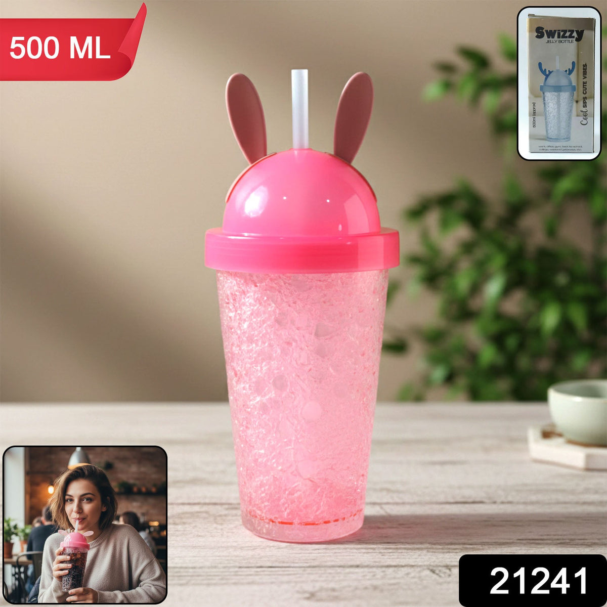 Bunny Ear Drinking Cup with Straw Lid