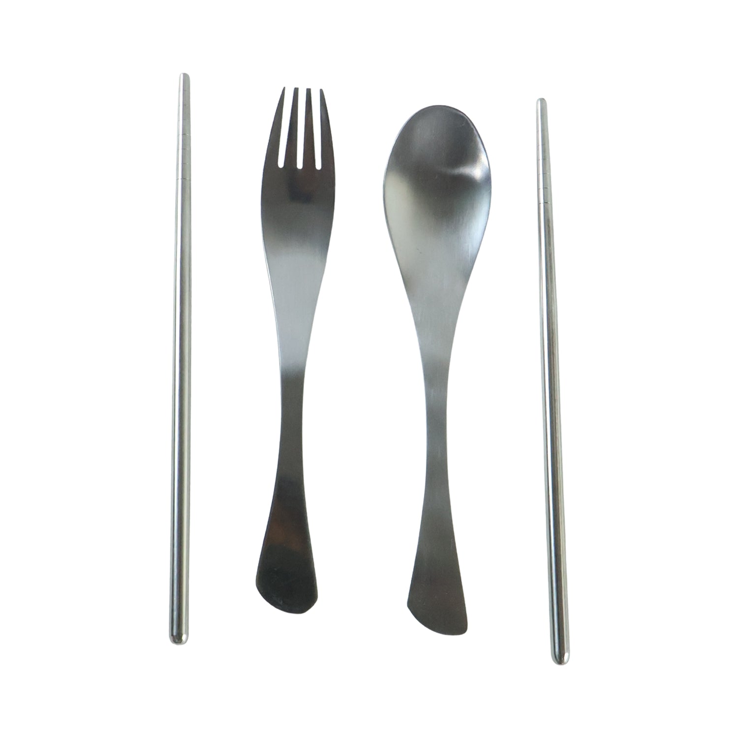 4-in-1 Portable Cutlery Set with Pouch, Steel Spoon Fork and Chopsticks (1 Set)