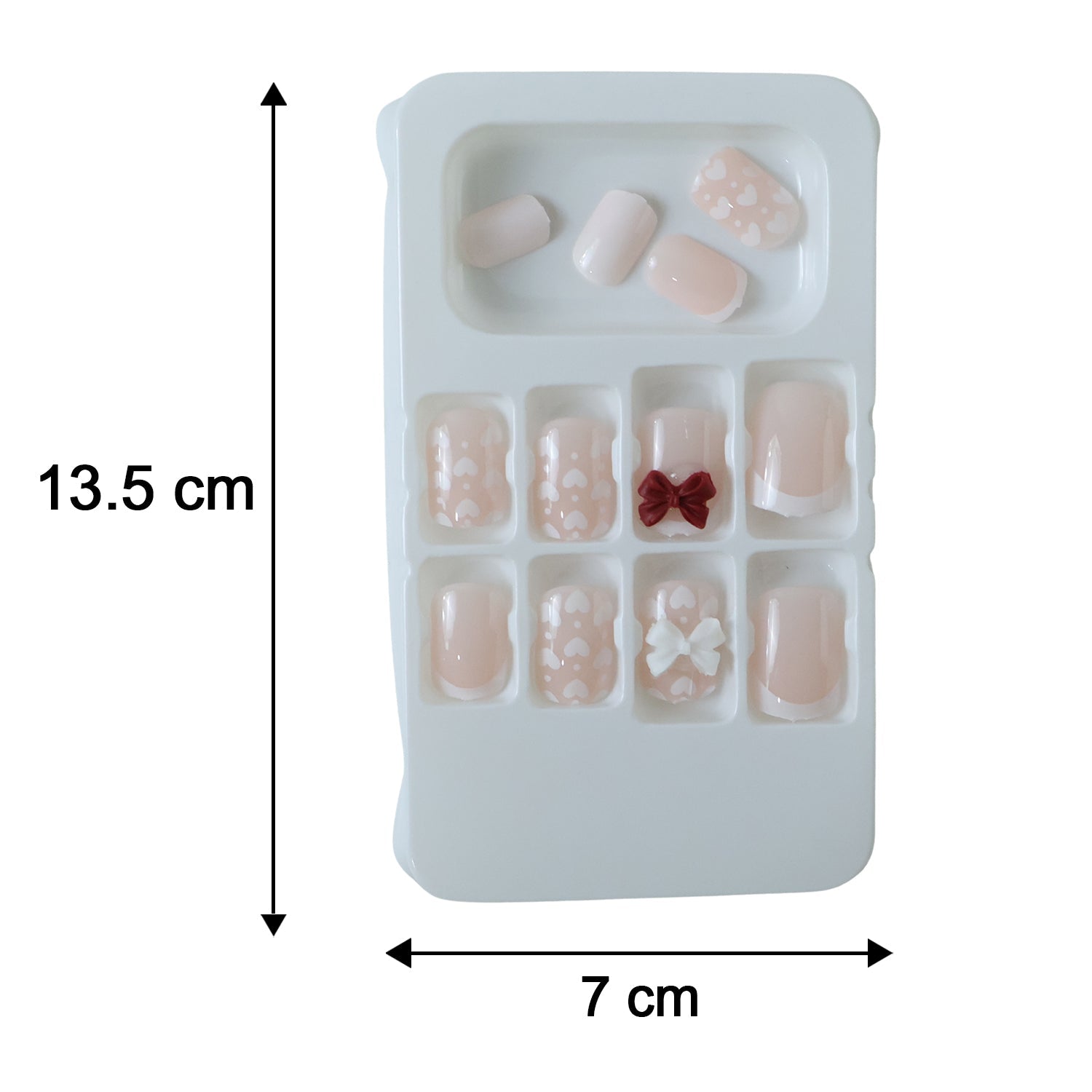 A chart illustrating the various sizes of the press-on nail tips to help users find their perfect fit.