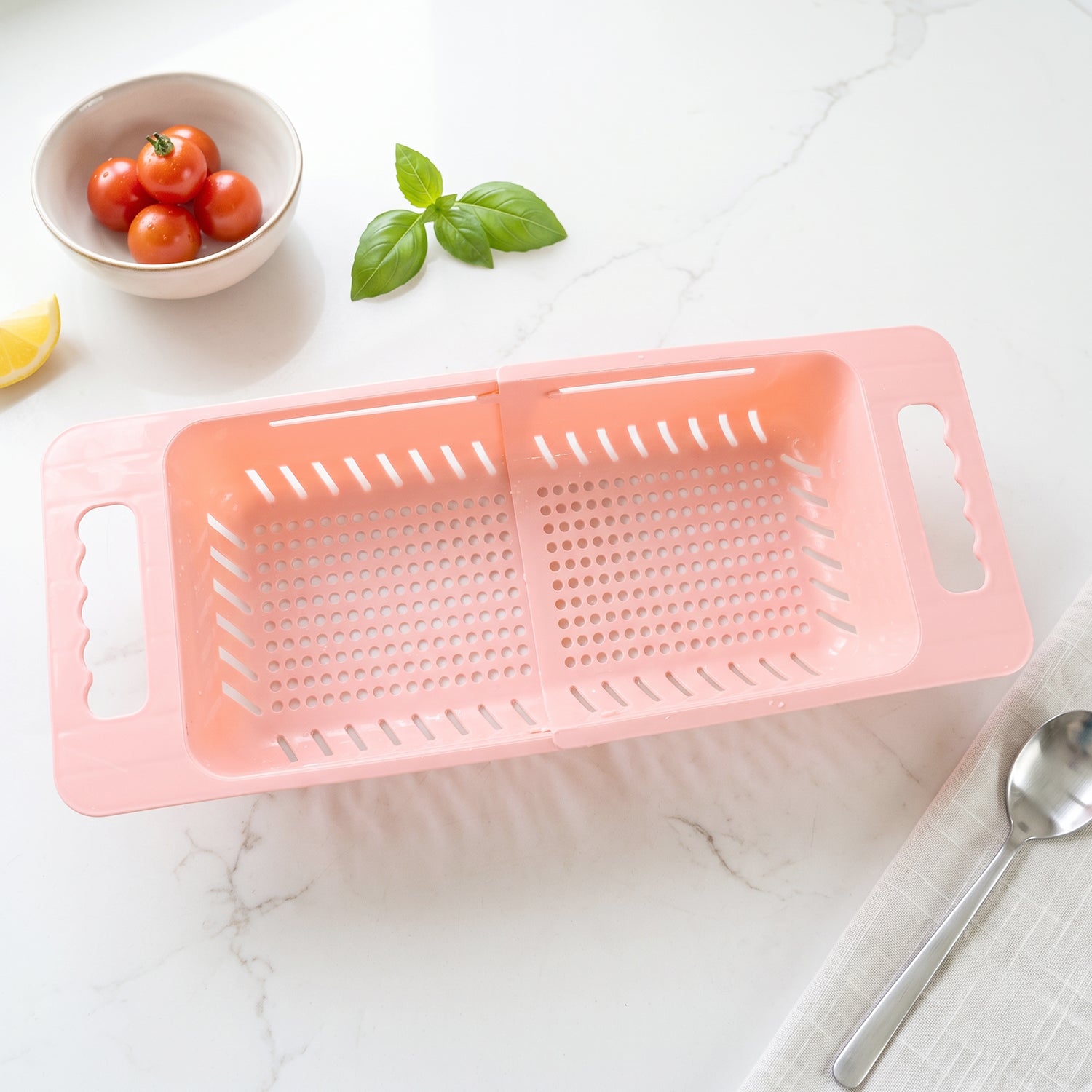 Adjustable Plastic Over the Sink Drain Basket Colander with Handles (1 Pc)