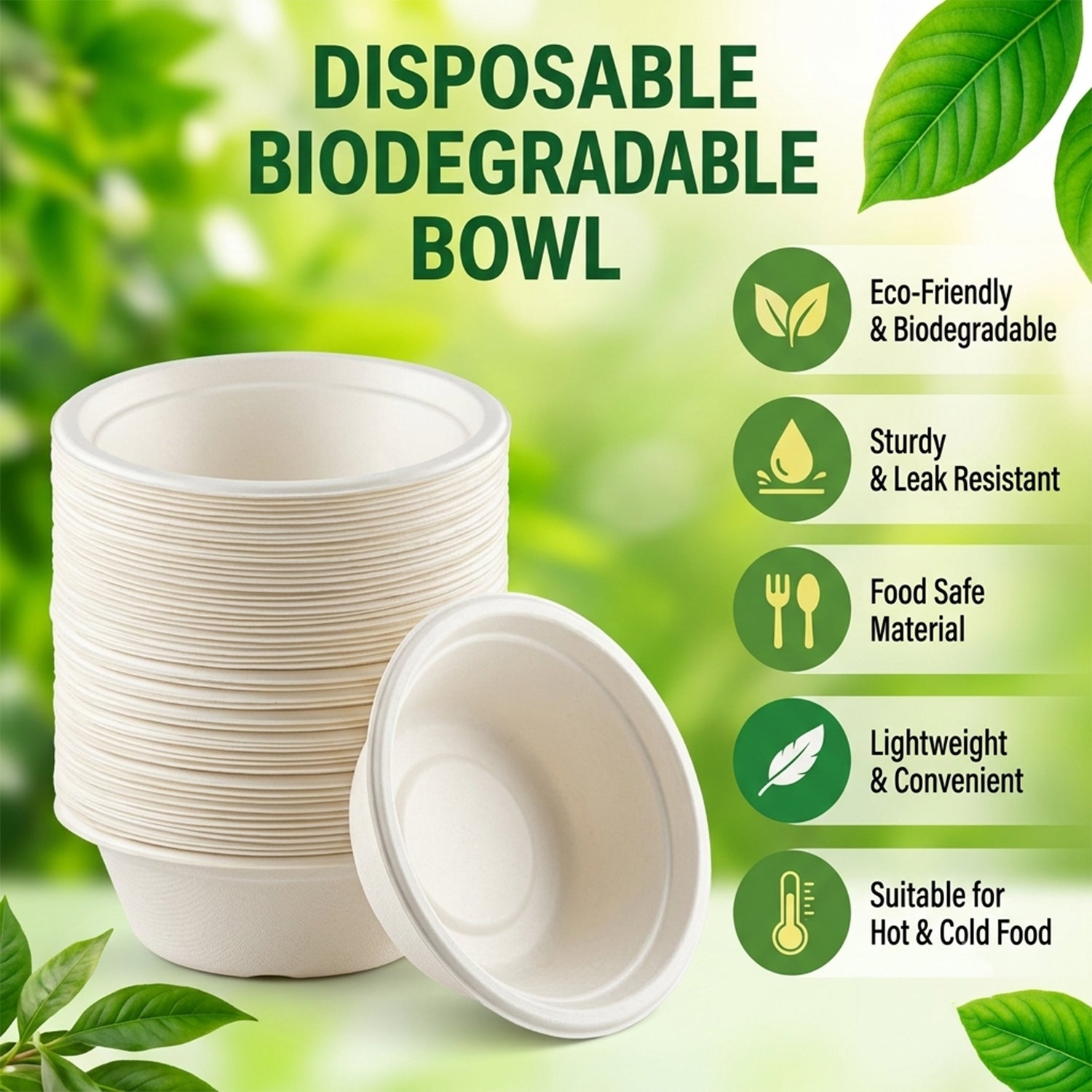 Compostable Bagasse Bowl 240ml – Eco-Friendly 25 Pc Set