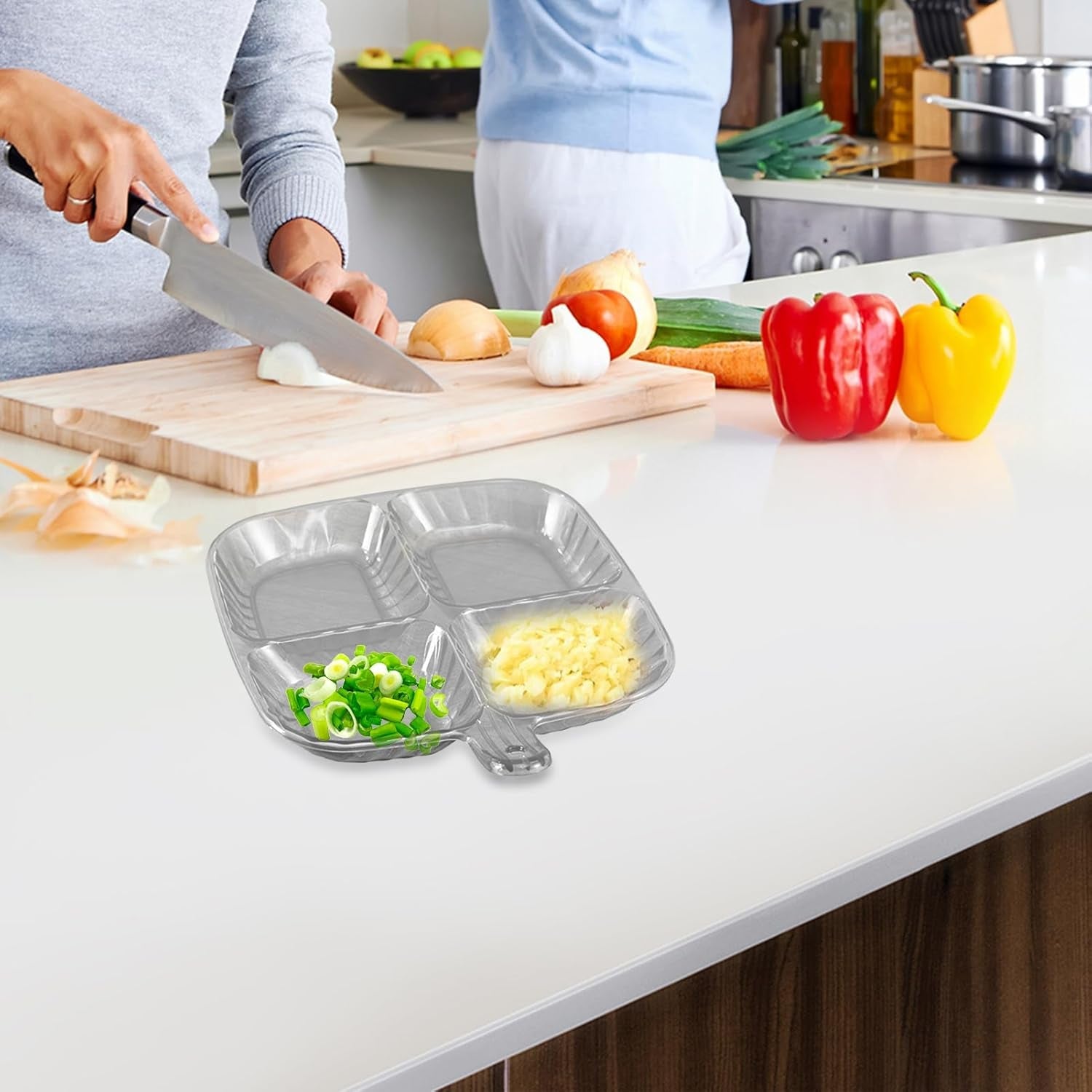Durable plastic kitchen tray featuring four sections