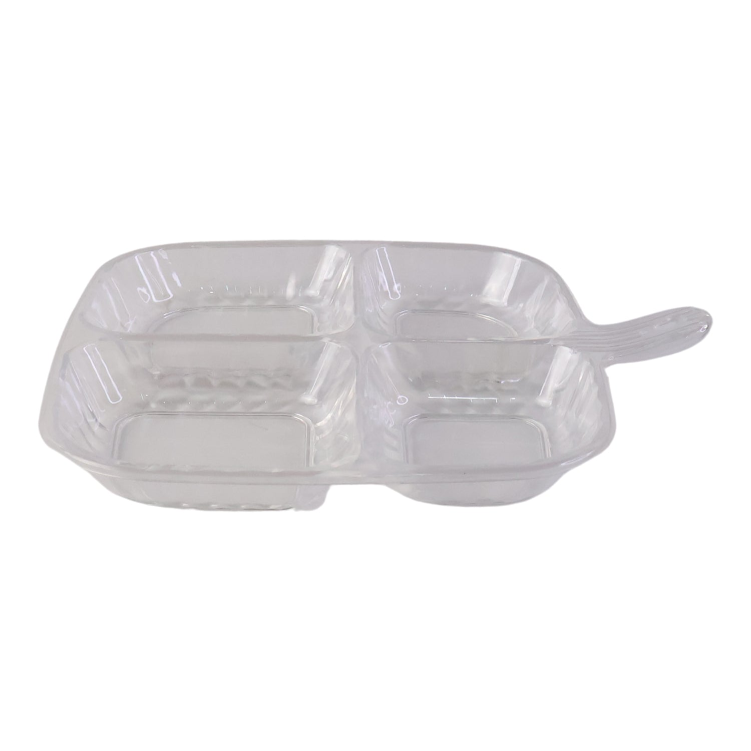 Close-up of plastic serving tray compartments