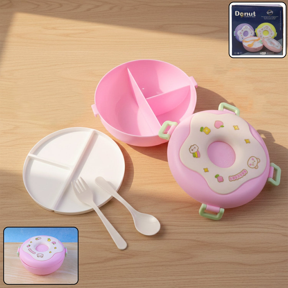 Donut Double Insulated 3-Compartment Lunch Box, front view