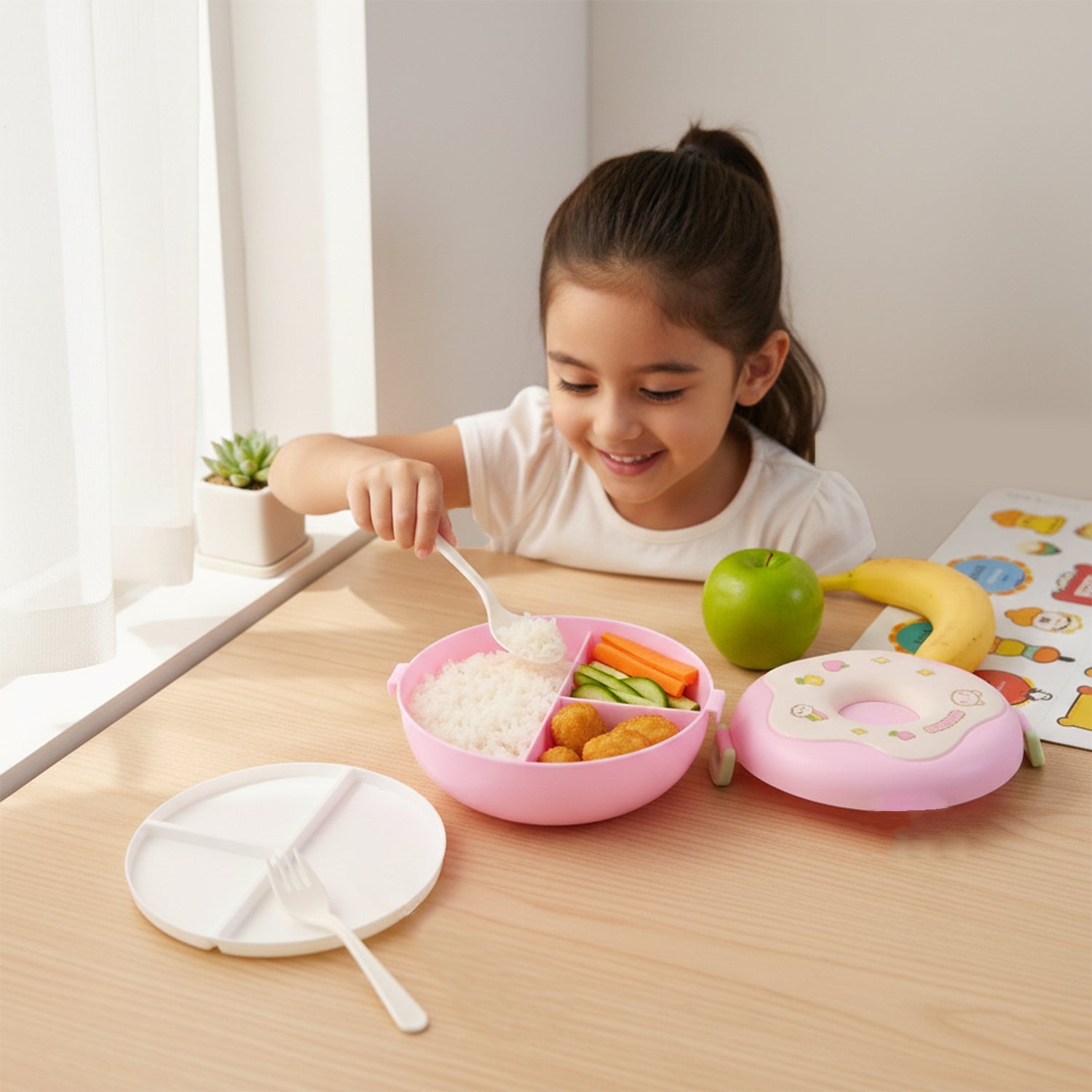 Donut Shaped Lunch Box filled with colorful, healthy food