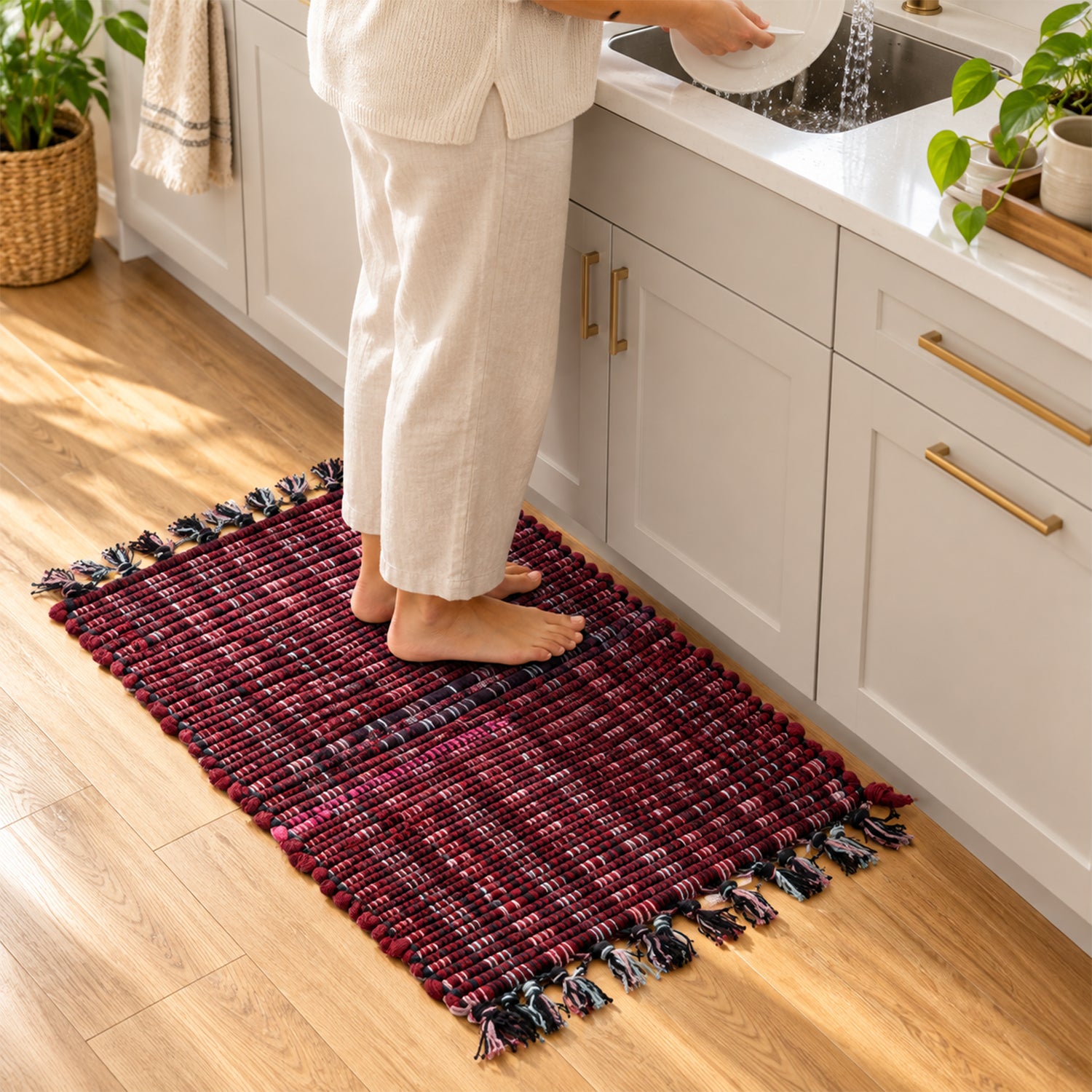 Soft Woven Decorative Floor Mat with Tassel Edges for Home (1 Pc, 59x37 Cm)