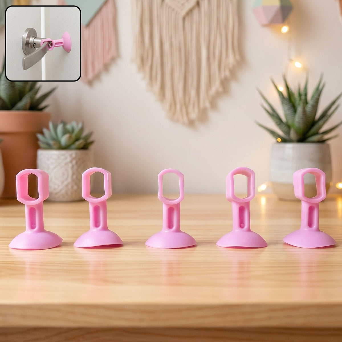 Set of 5 silicone door stoppers with suction base