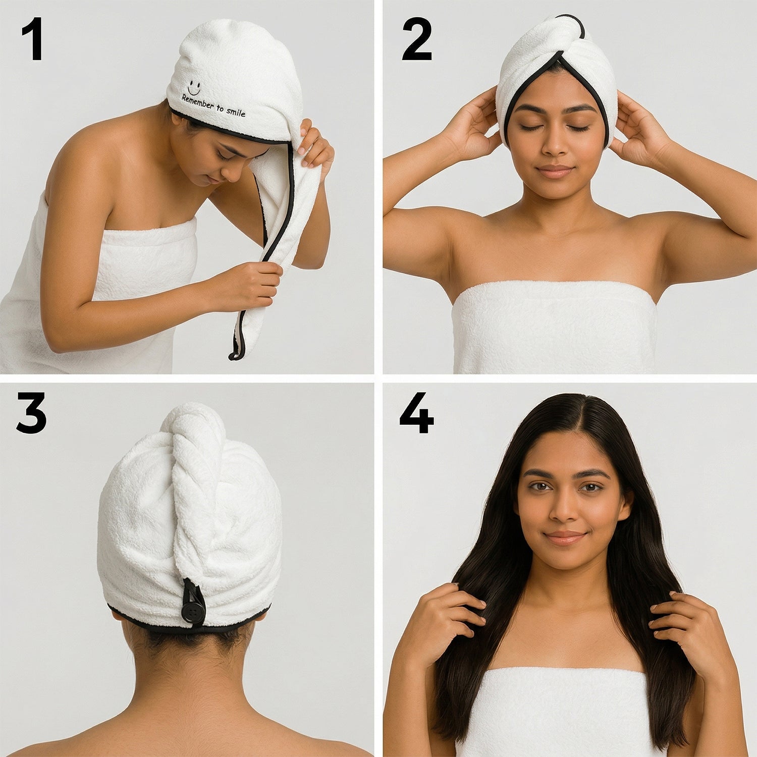 Premium Soft Microfiber Hair Drying Towel Wrap with Button (1 Pc)