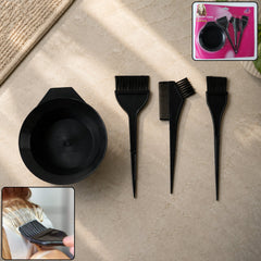 Hair coloring kit with mixing bowl, applicator brushes and comb for salon and home use