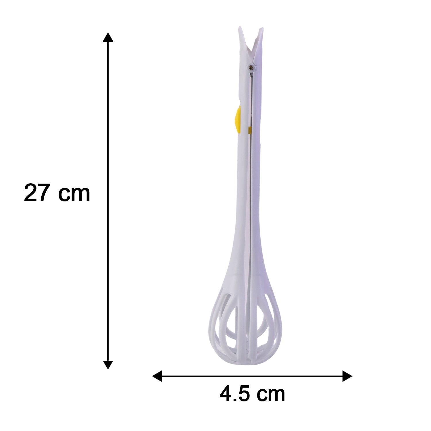Side view of lightweight manual egg beater showing its durable plastic construction.