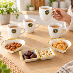 Ceramic Tea Mugs and Heart Shaped Snack Bowls Serving Gift Set (8 In 1)