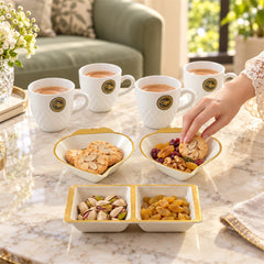 Ceramic Tea Mugs and Heart Shaped Snack Bowls Serving Gift Set (8 In 1)