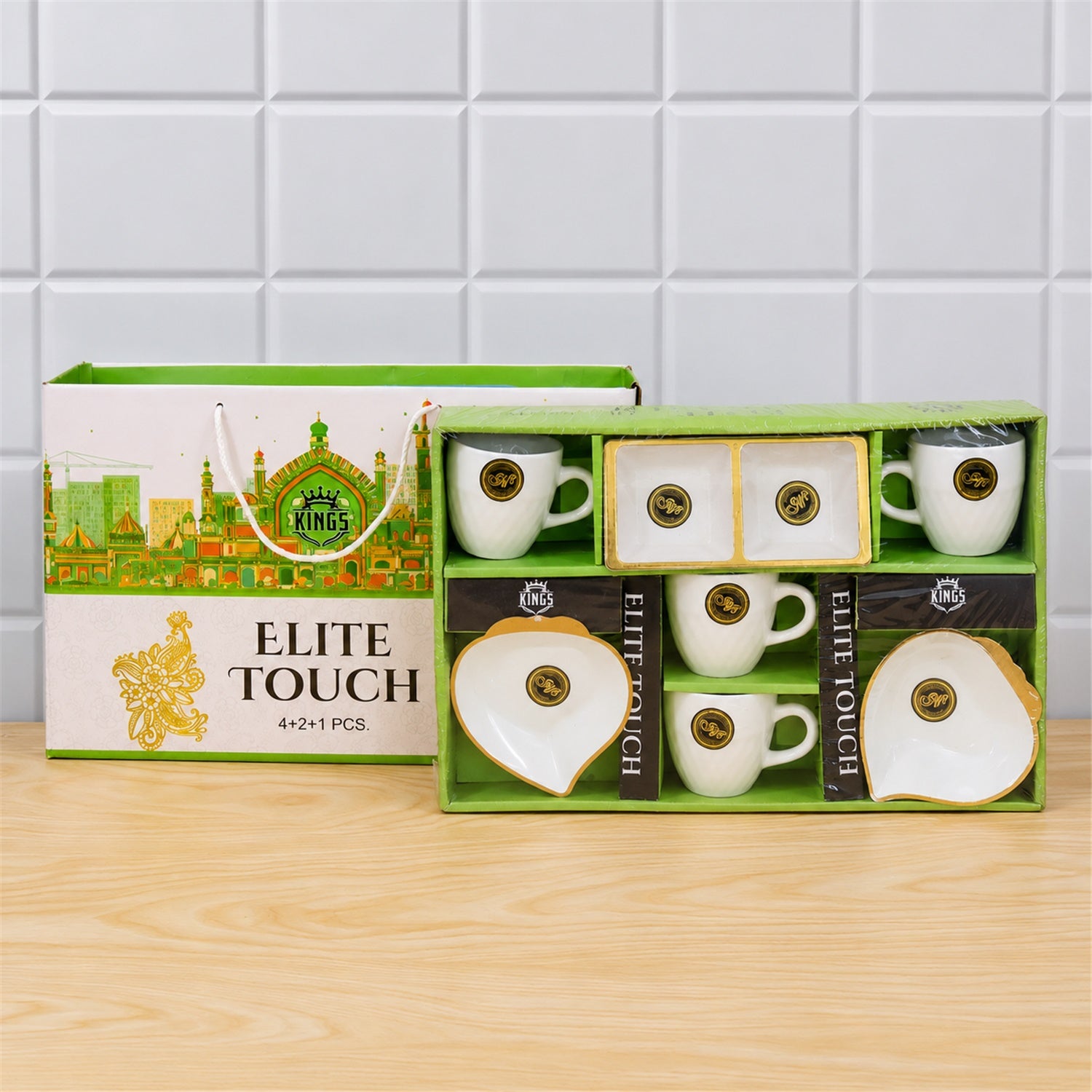 Ceramic Tea Mugs and Heart Shaped Snack Bowls Serving Gift Set (8 In 1)