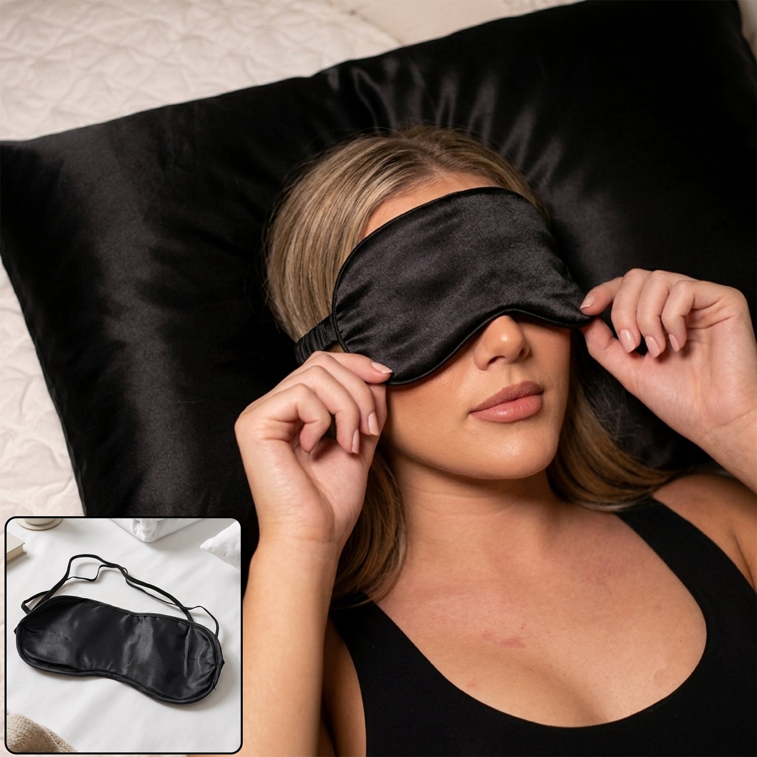 Soft black satin sleeping eye mask