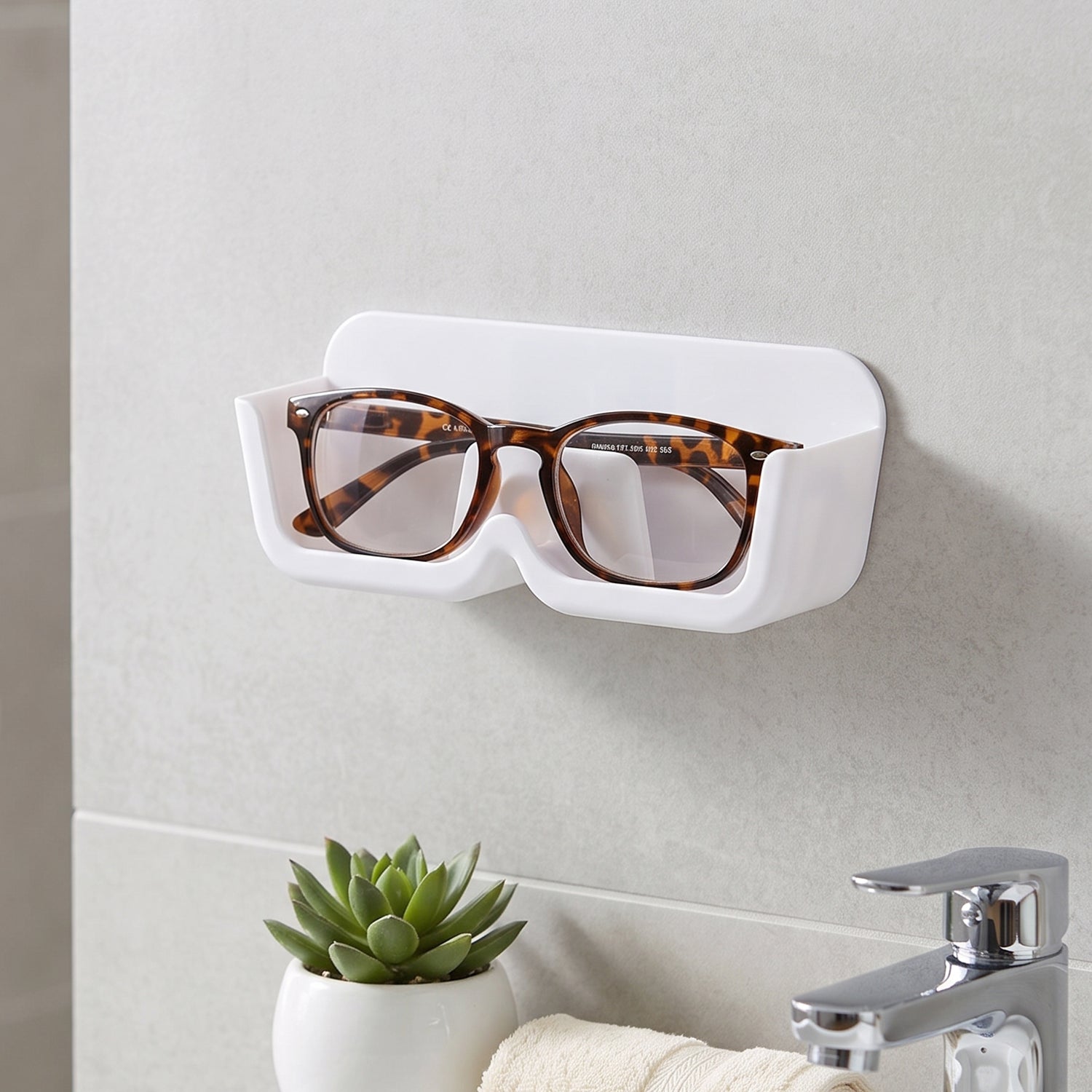 Sunglasses stored on the wall mounted rack