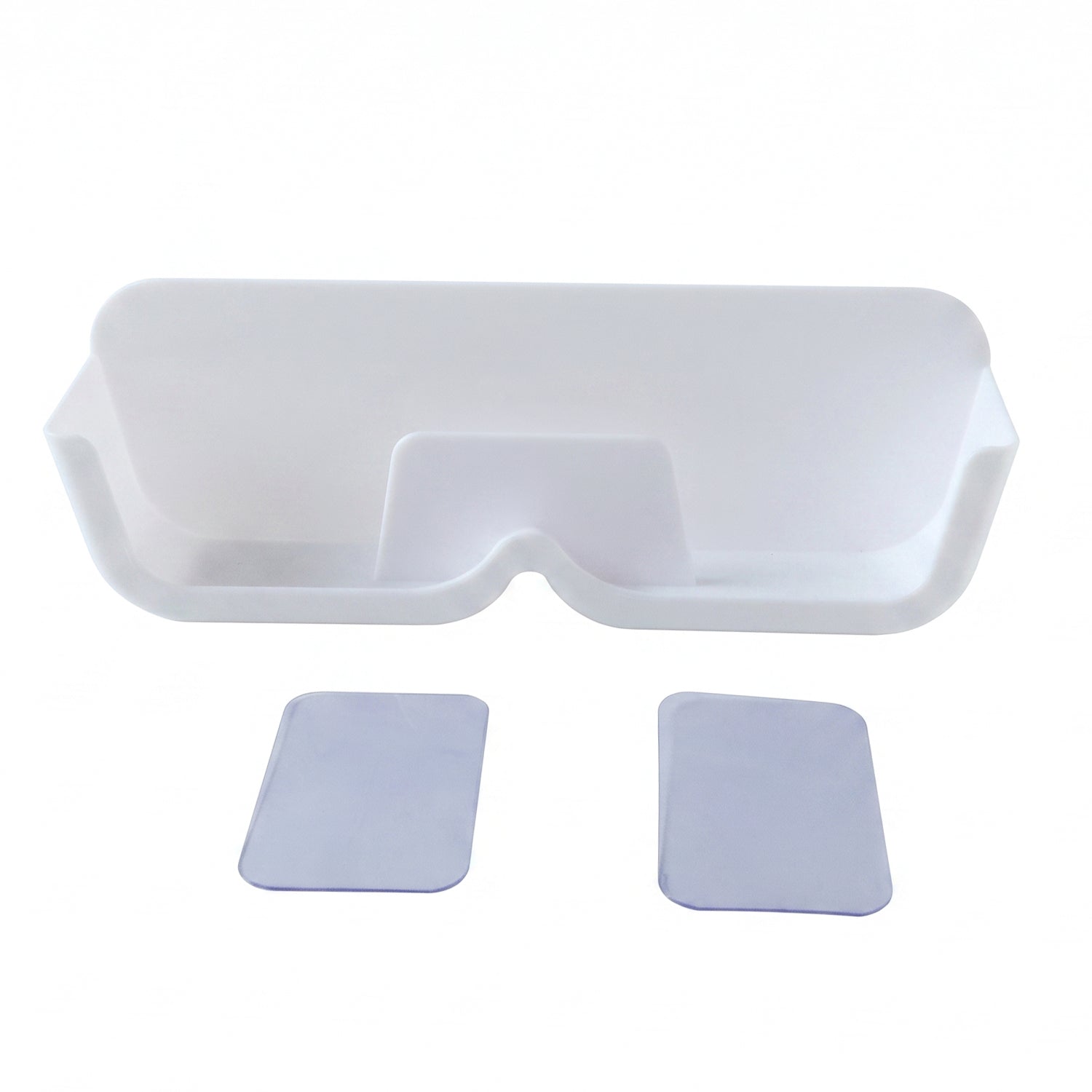 Plastic sunglasses holder stand on white background