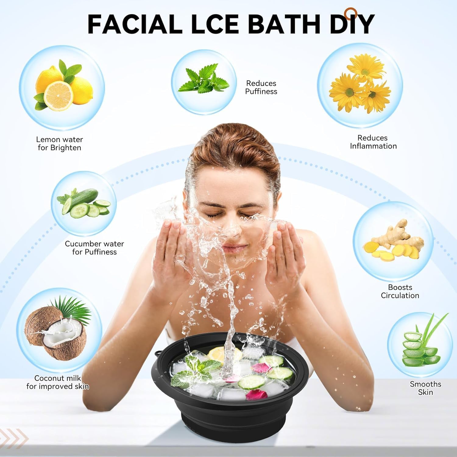 Foldable silicone ice facial bowl with built-in tray