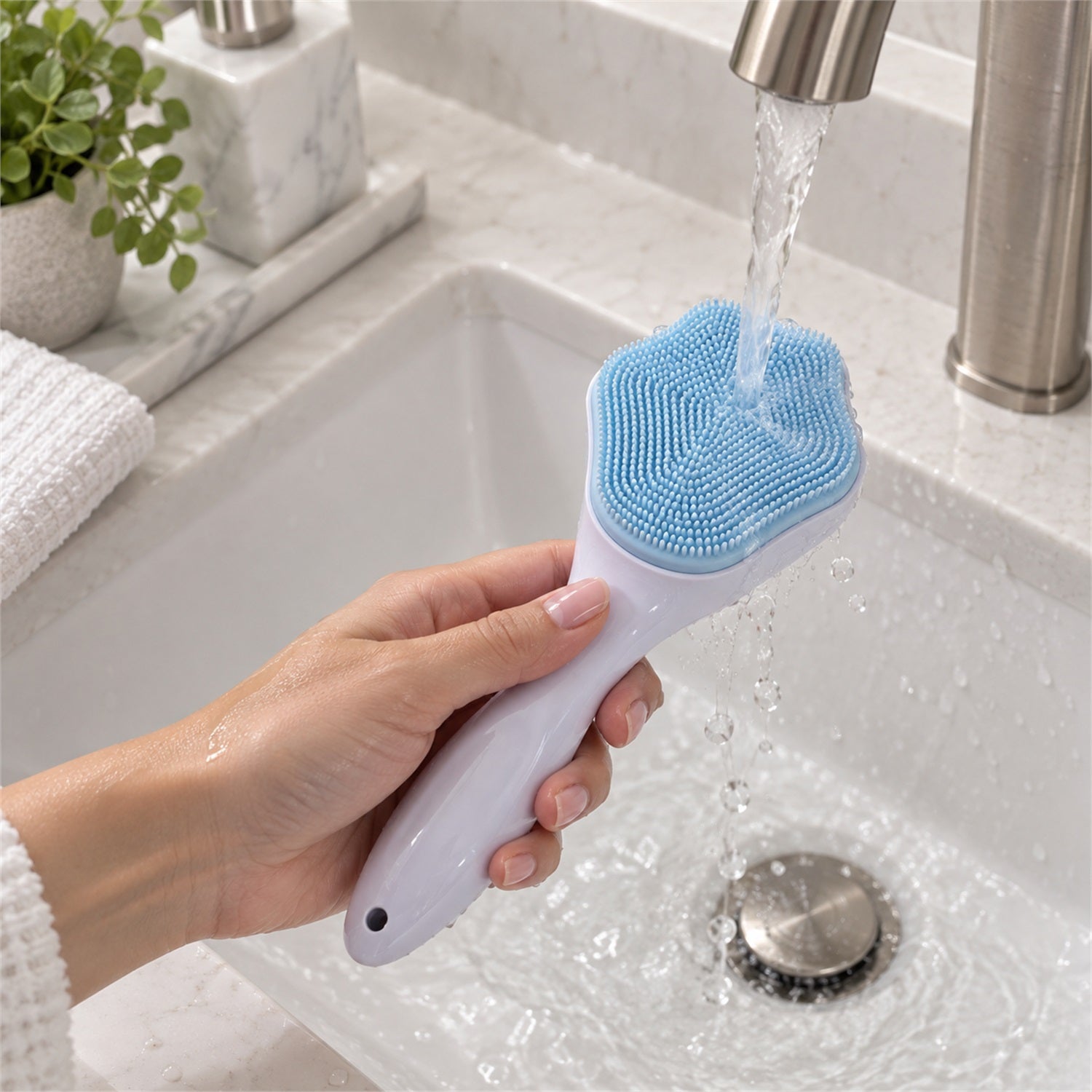 Silicone Face Scrubber Brush with Handle for Facial Cleansing & Massage (1 Pc)