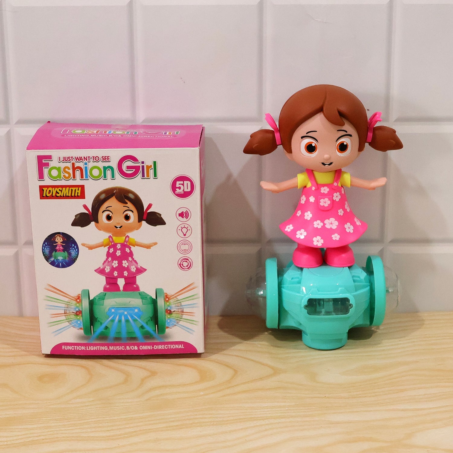 Musical doll toy in a home play setting