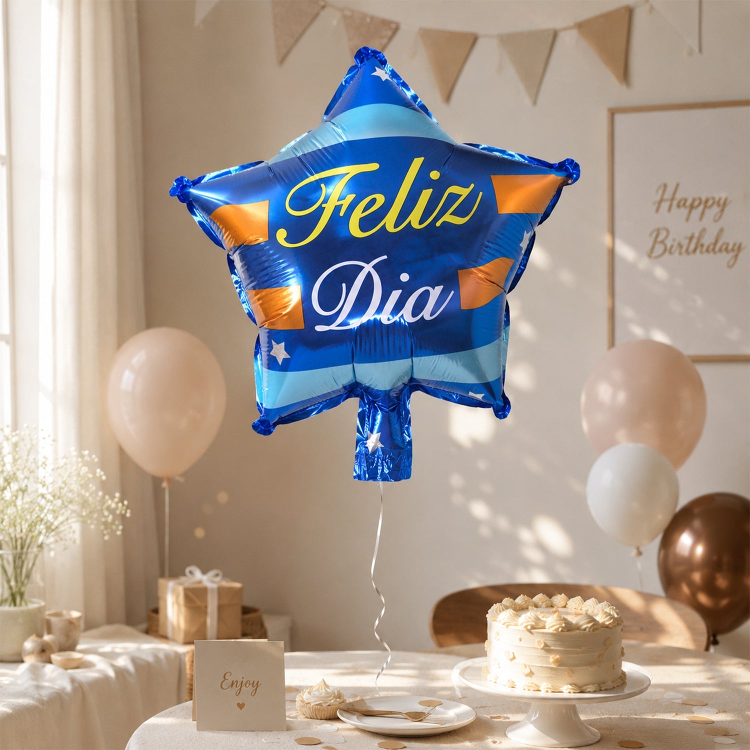 Blue star foil balloon detail