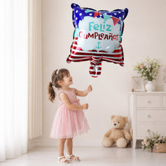 Colorful Feliz Cumpleaños foil balloon with hearts and stars designs