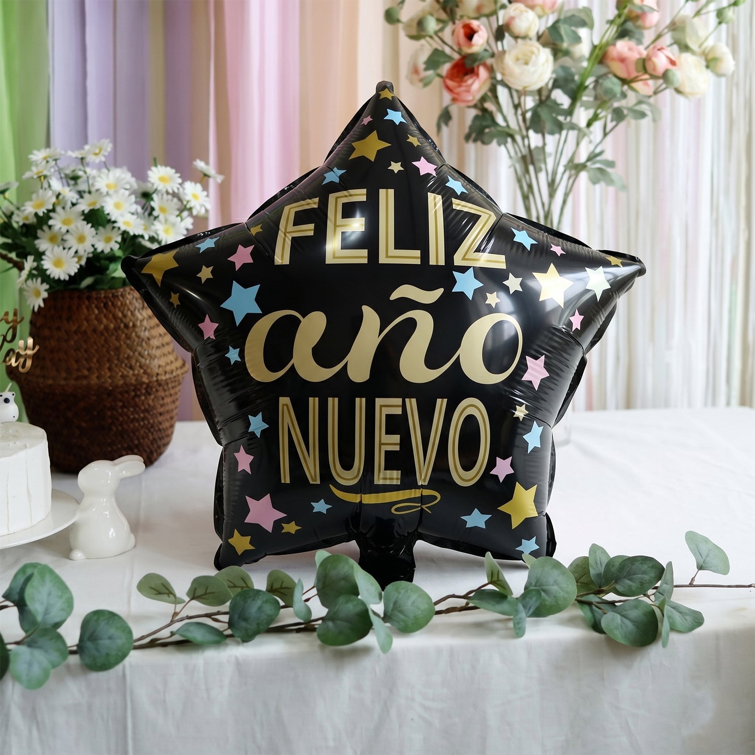 Black star foil balloon side