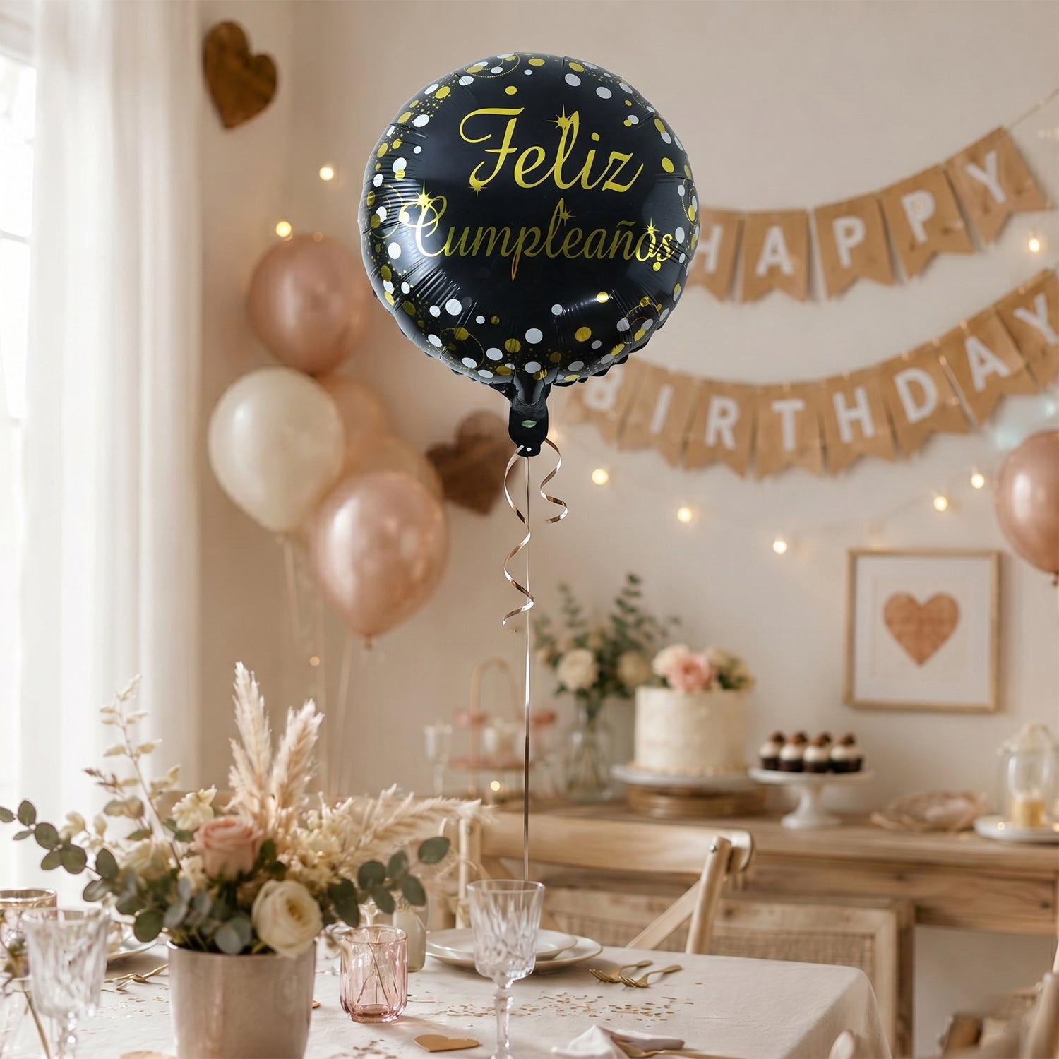 Black cumpleanos balloon angle