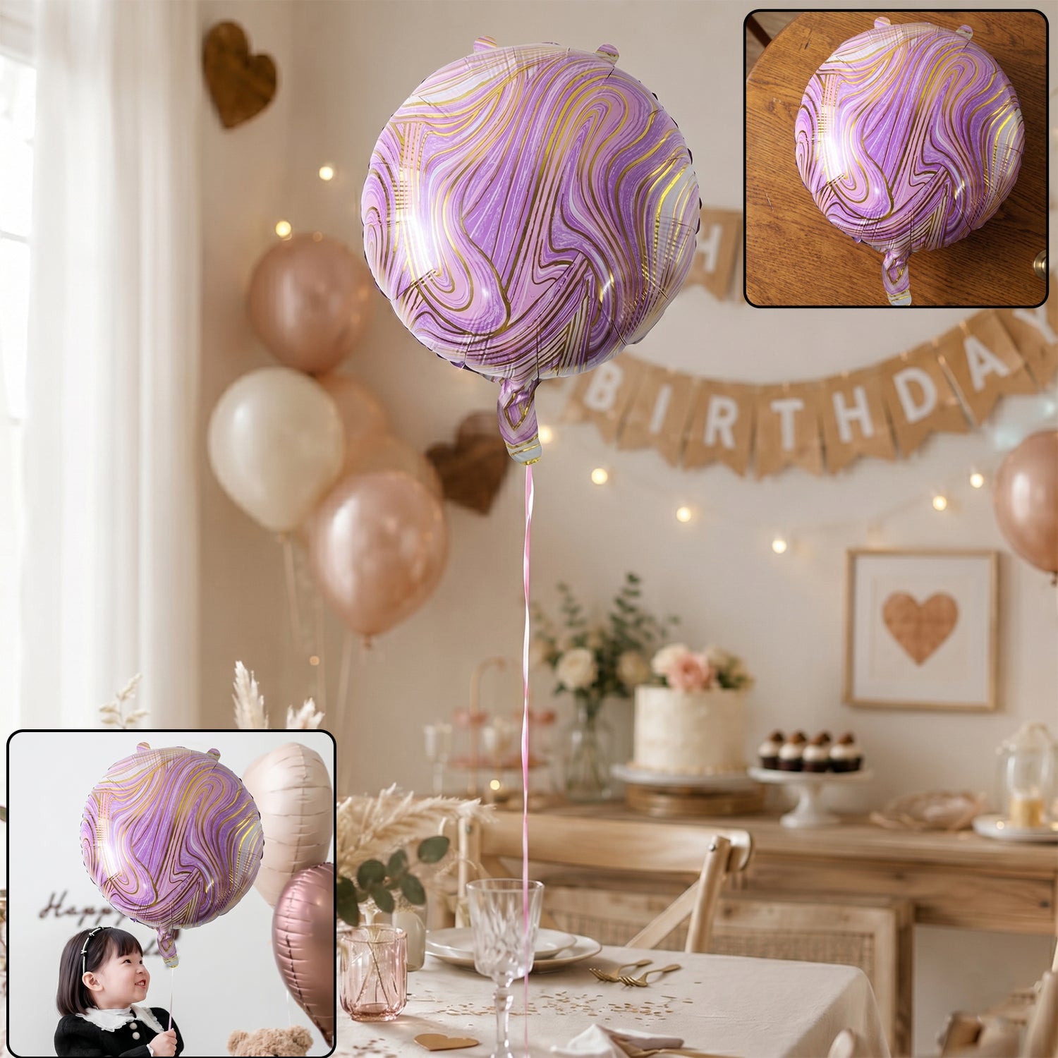 Round marble foil balloon party