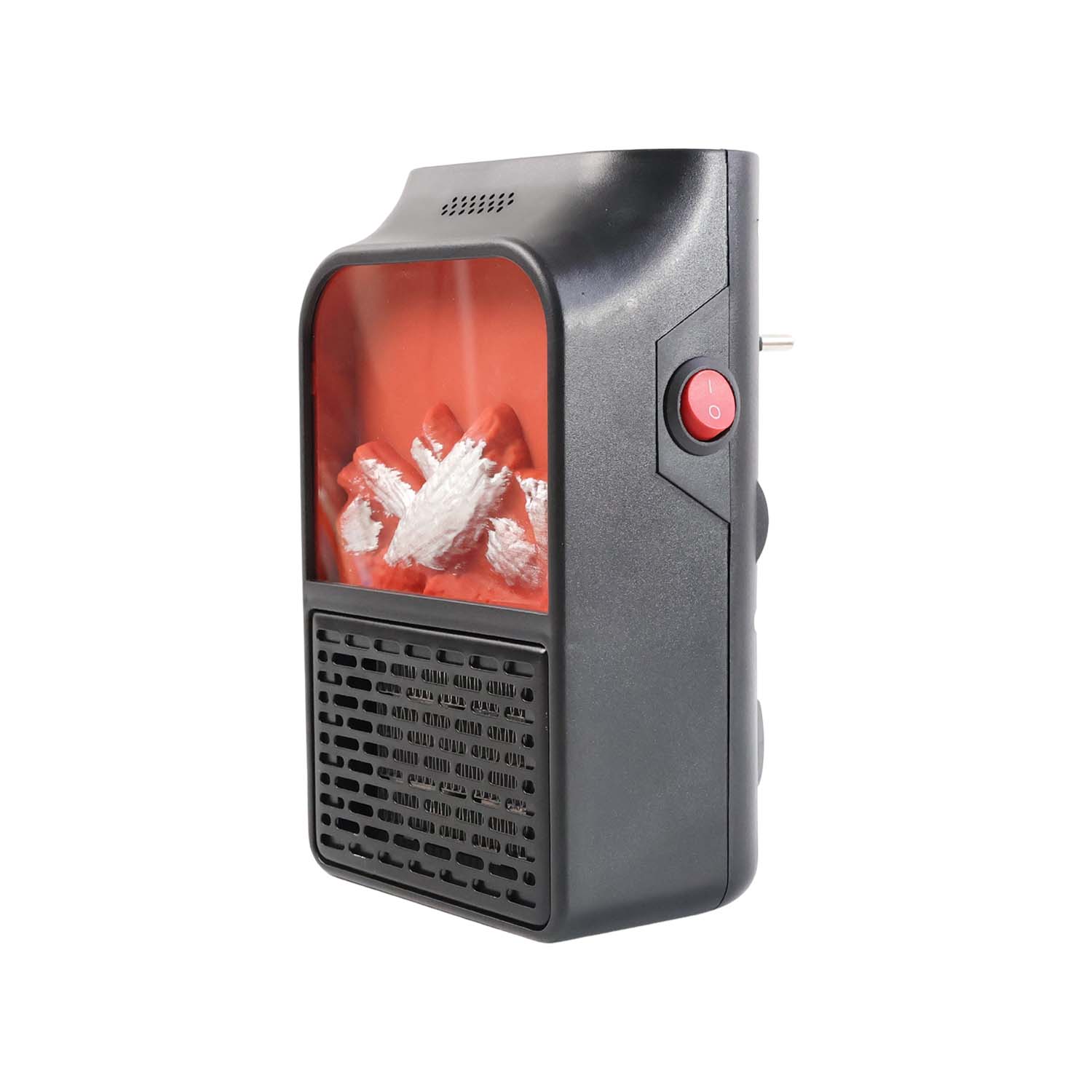 Portable flame heater placed on table in living room